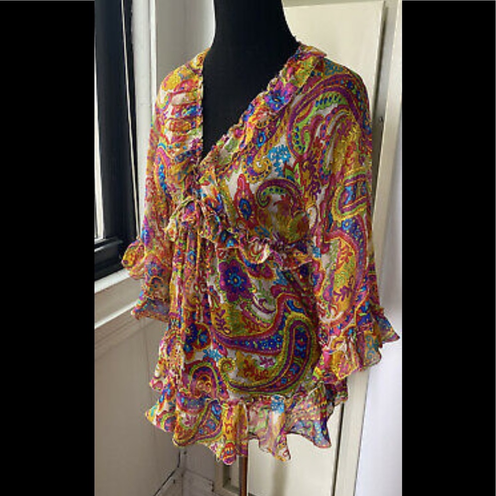 Dolce & Gabbana Paisley 3/4 Sleeve 💯 % Silk Top -Authentic - Picture 13 of 14